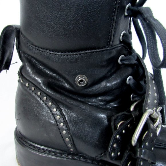 SOLD FRYE Black Leather 'Samantha' Studded Combat Biker Moto Boots -9 1/2 - Picture 8 of 15